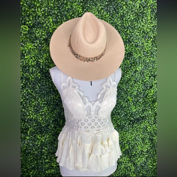 100% wool snake‎ print trim  beige fedora nwt main image 7